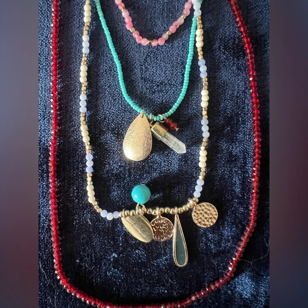 Multicolor Bead and Charms Layered Necklace - Picture 2 of 7